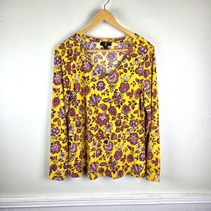 Women's J Jason Wu Floral Yellow and Purple Pop Over Boho Top Size Small